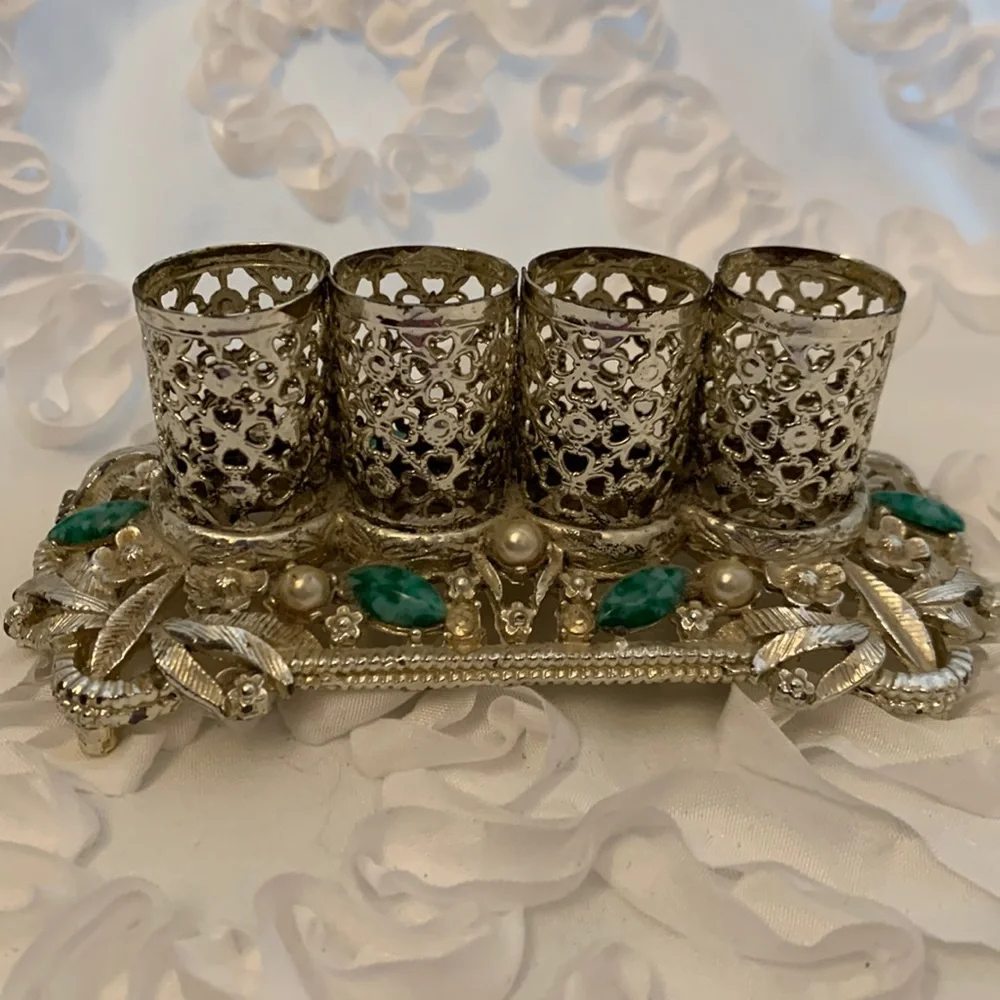 Sam Fink Vintage Filigreed Embellished Lipstick Holder Goldtone Silvertone